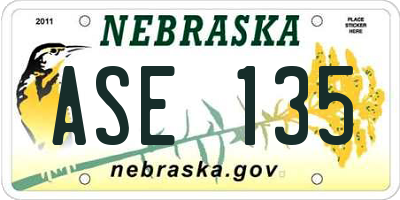 NE license plate ASE135
