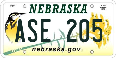NE license plate ASE205