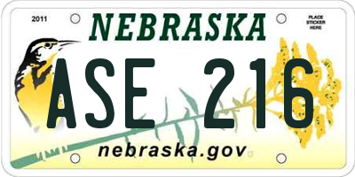 NE license plate ASE216
