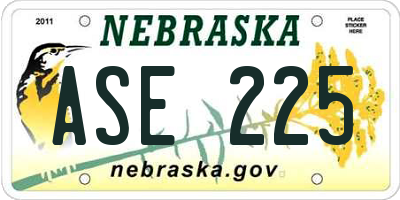 NE license plate ASE225