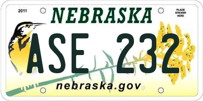 NE license plate ASE232