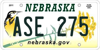 NE license plate ASE275