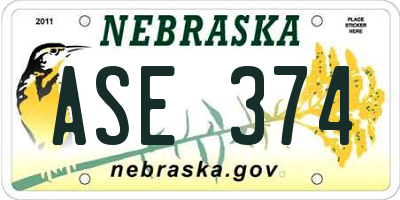 NE license plate ASE374