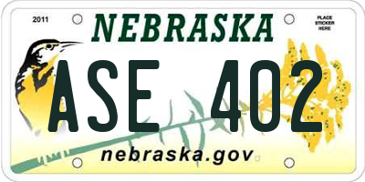 NE license plate ASE402