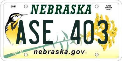 NE license plate ASE403