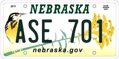 NE license plate ASE701