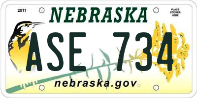 NE license plate ASE734