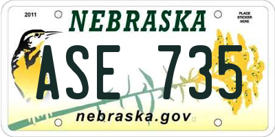 NE license plate ASE735