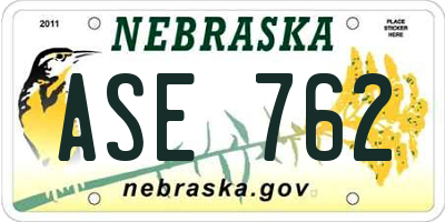 NE license plate ASE762