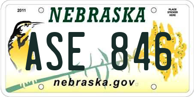 NE license plate ASE846