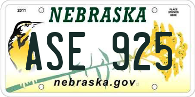 NE license plate ASE925