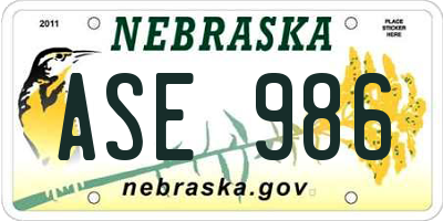 NE license plate ASE986