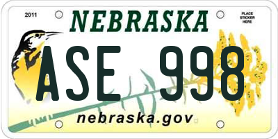 NE license plate ASE998