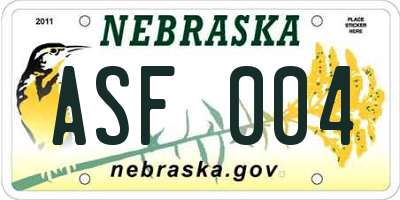 NE license plate ASF004