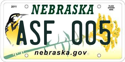 NE license plate ASF005