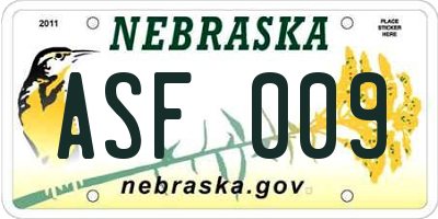 NE license plate ASF009