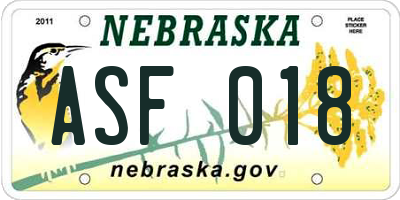 NE license plate ASF018