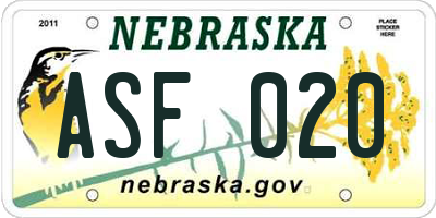 NE license plate ASF020
