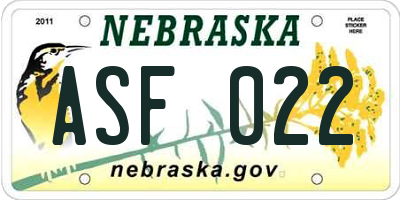 NE license plate ASF022