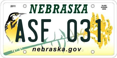 NE license plate ASF031