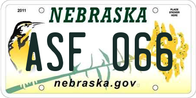 NE license plate ASF066