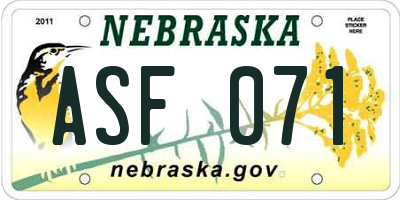 NE license plate ASF071