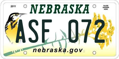 NE license plate ASF072