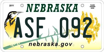 NE license plate ASF092