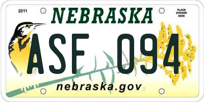NE license plate ASF094