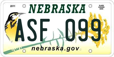 NE license plate ASF099