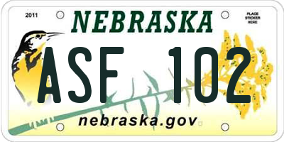 NE license plate ASF102