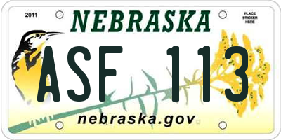 NE license plate ASF113
