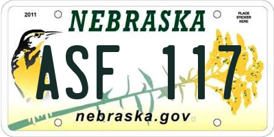 NE license plate ASF117