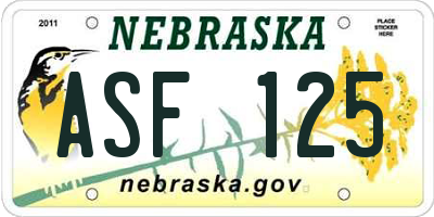 NE license plate ASF125