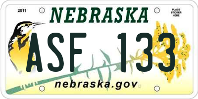NE license plate ASF133