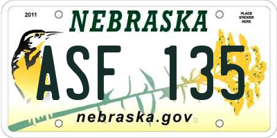 NE license plate ASF135