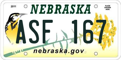 NE license plate ASF167