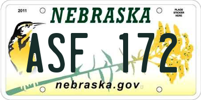 NE license plate ASF172