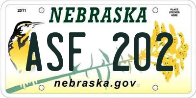 NE license plate ASF202