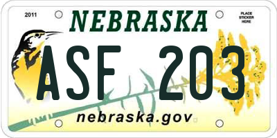 NE license plate ASF203