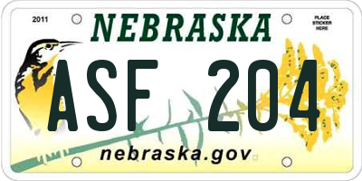 NE license plate ASF204