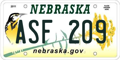 NE license plate ASF209