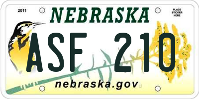 NE license plate ASF210
