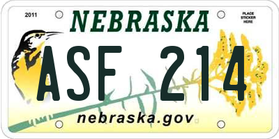 NE license plate ASF214