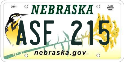 NE license plate ASF215