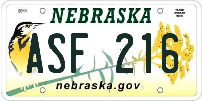NE license plate ASF216