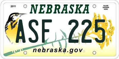 NE license plate ASF225