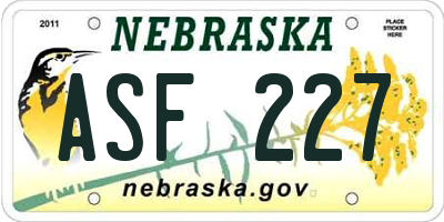 NE license plate ASF227
