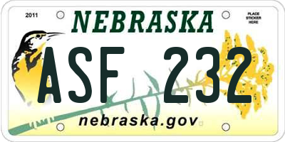 NE license plate ASF232