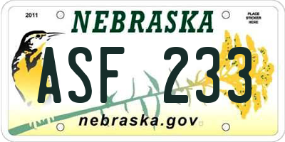 NE license plate ASF233